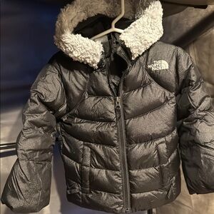 The North Face Charcoal Puffer Jacket with Gray Hood